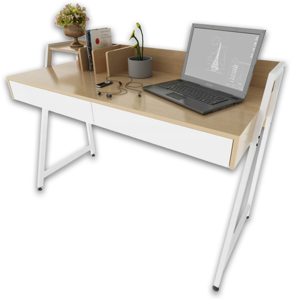 Nowoczesne biurko w stylu loft, 124 cm, z szufladami – jasny dąb