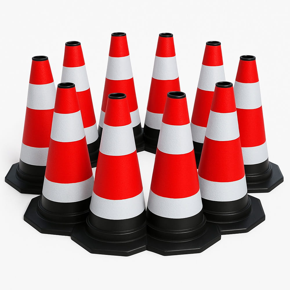 Zestaw 10 sztuk elastycznych, odblaskowych pachołków drogowych o wysokości 60 cm – bezpieczne oznakowanie obszaru w ruchu drogowym i na placach budowy