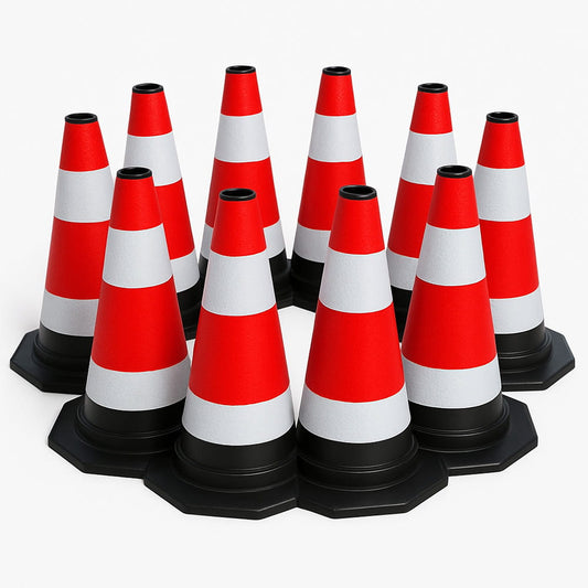 Zestaw 10 sztuk elastycznych, odblaskowych pachołków drogowych o wysokości 60 cm – bezpieczne oznakowanie obszaru w ruchu drogowym i na placach budowy