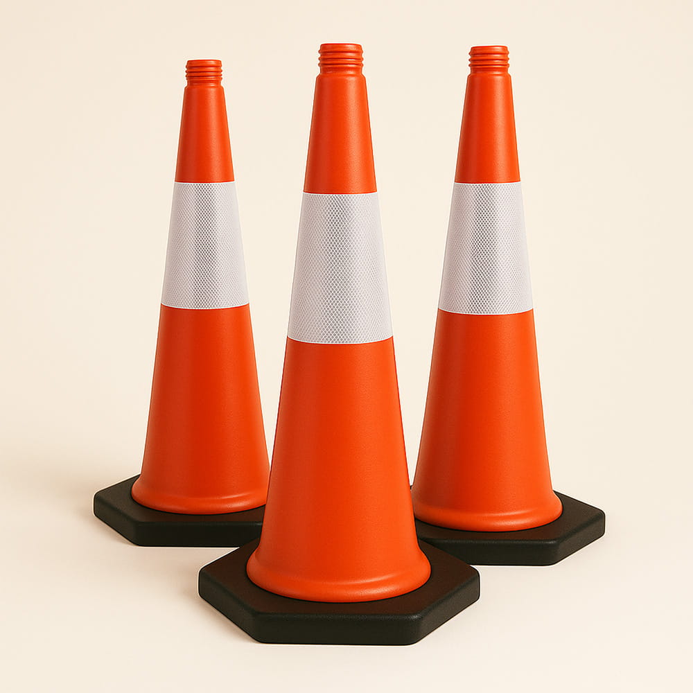 Zestaw 3 pachołków drogowych – idealne rozwiązanie do tymczasowego oznaczania chodników