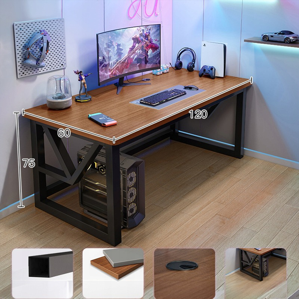 Nowoczesne biurko dla gracza z półką - ciemny dąb, styl industrialny Loft, 120x60 cm