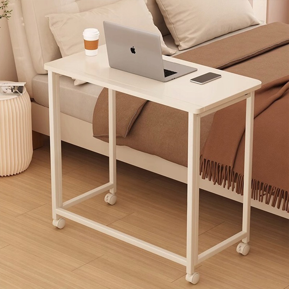 Składane biurko na laptopa – 80 x 40 cm, białe, styl loftowy, połączenie MDF i metalu