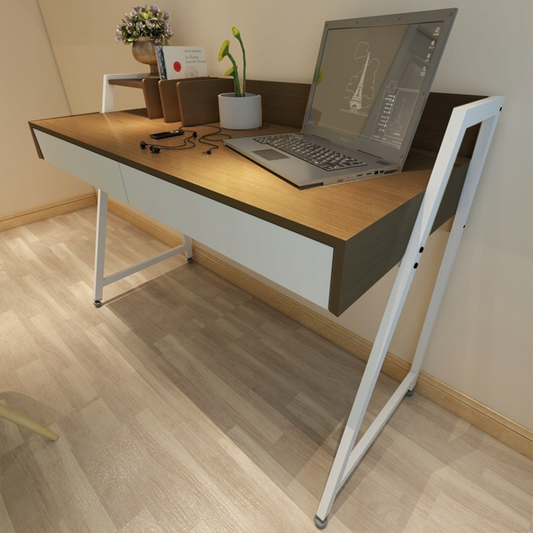 Biurko w stylu loft z szufladami – 100x40x75 cm w kolorze białym i ciemnego dębu.