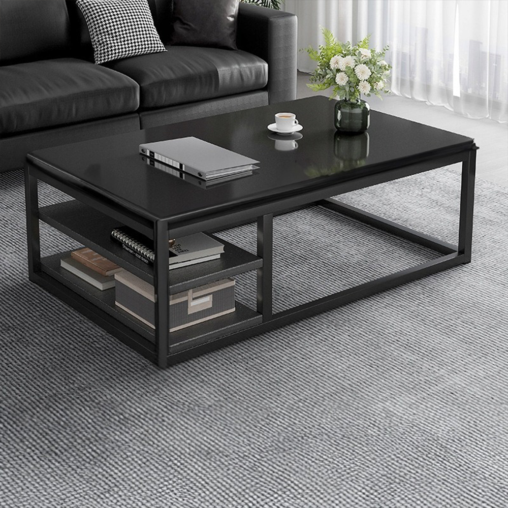 Nowoczesny stolik kawowy w stylu loft – 120x60x46 cm, MDF, z półką do przechowywania