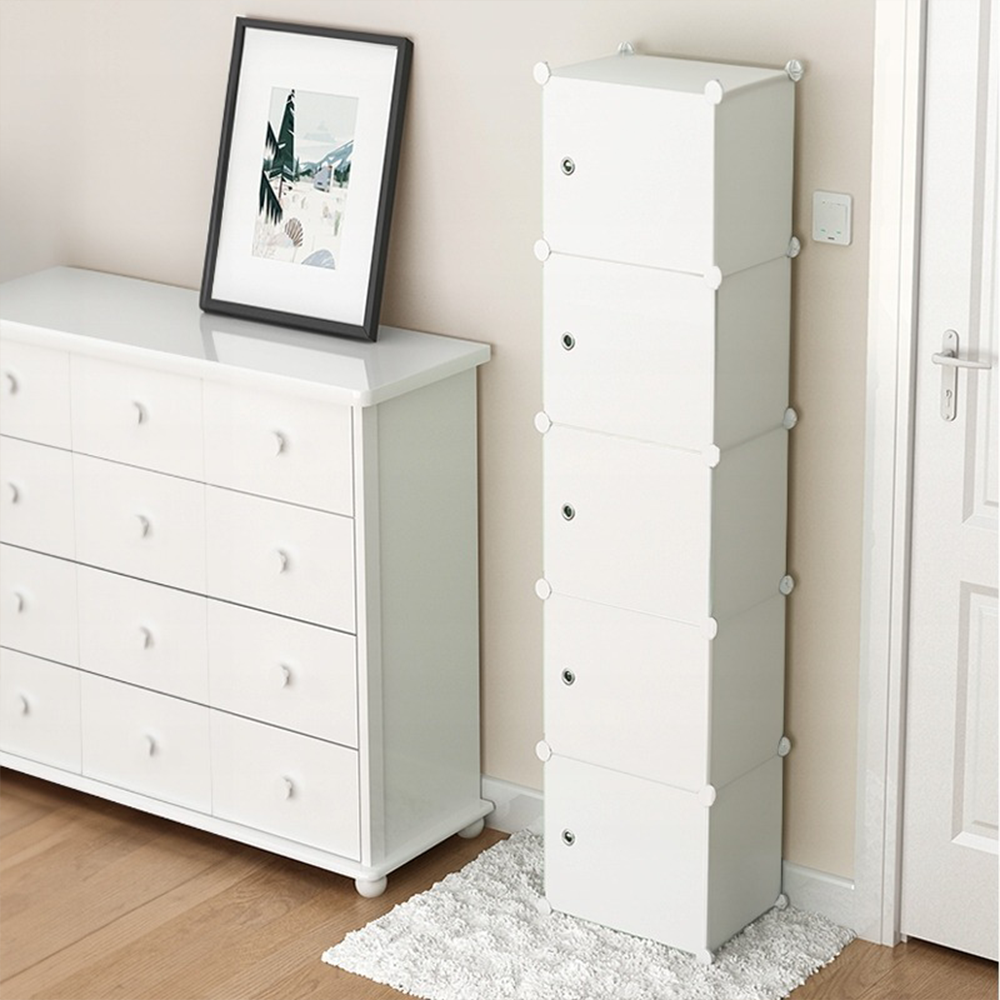 Biała szafka modułowa z 5 półkami – 185 x 39 x 37 cm, łatwa w montażu, nowoczesna