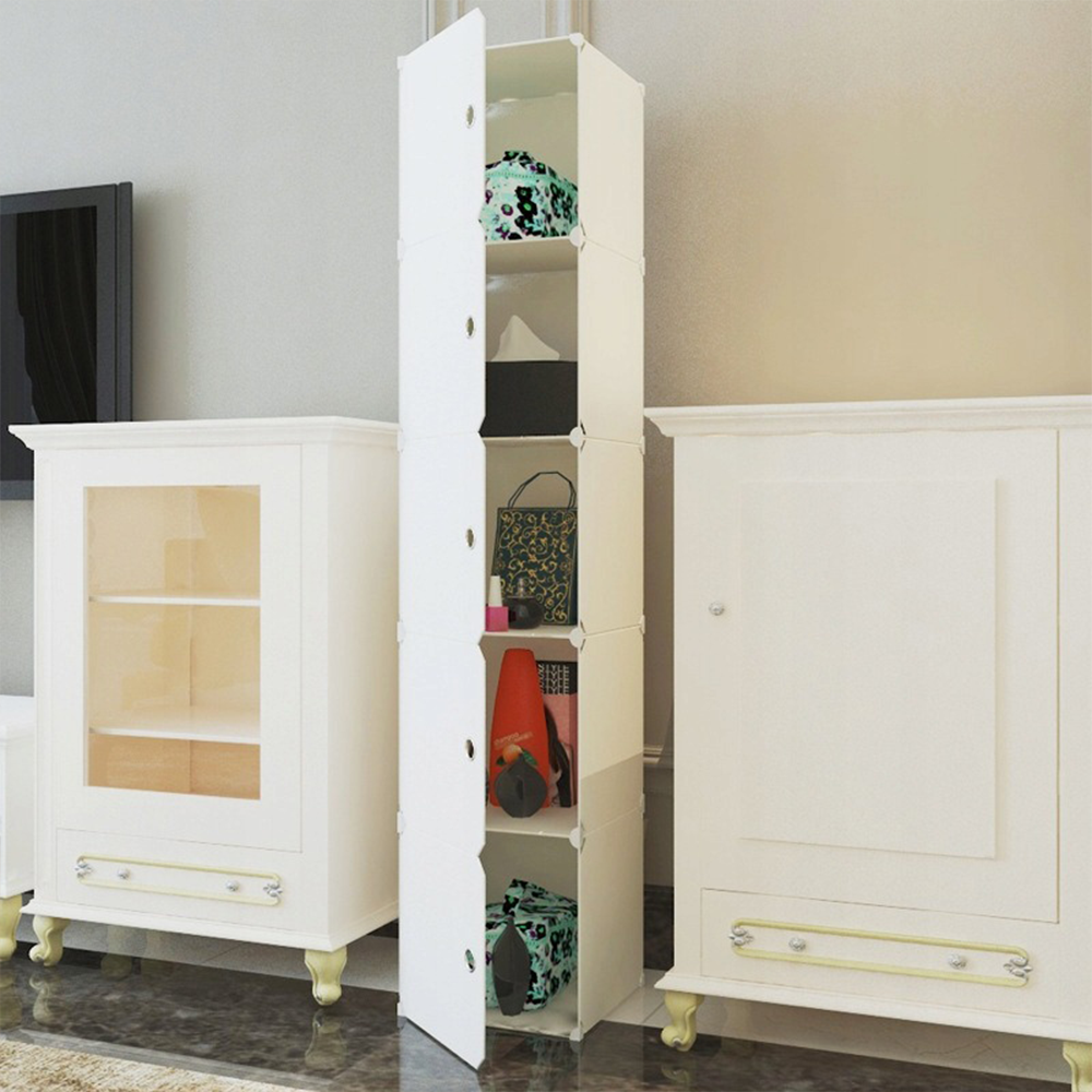 Biała szafka modułowa z 5 półkami – 185 x 39 x 37 cm, łatwa w montażu, nowoczesna