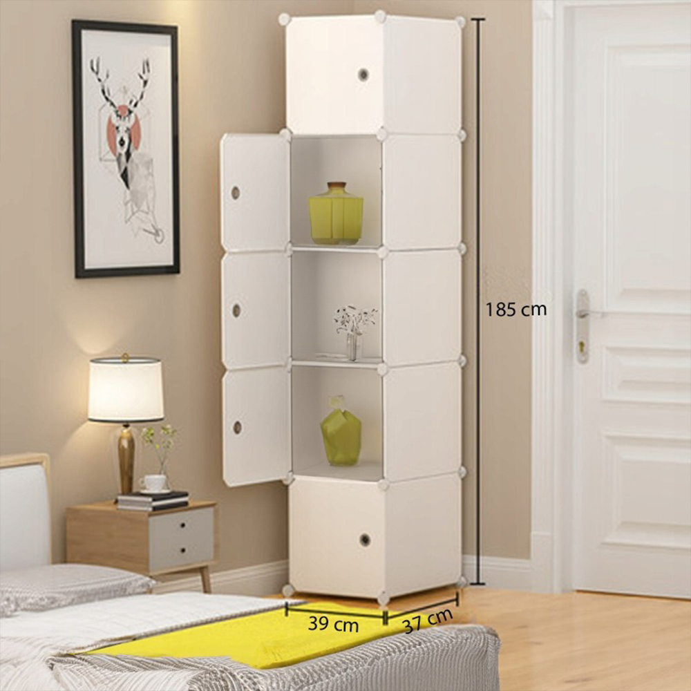 Biała szafka modułowa z 5 półkami – 185 x 39 x 37 cm, łatwa w montażu, nowoczesna