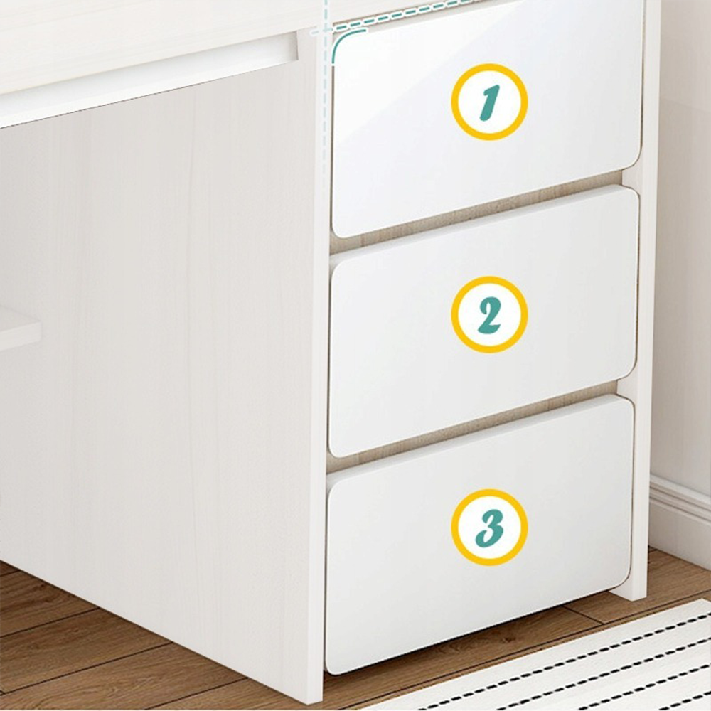 Białe biurko z półkami – 100x50x73,5 cm, minimalistyczny i nowoczesny design.