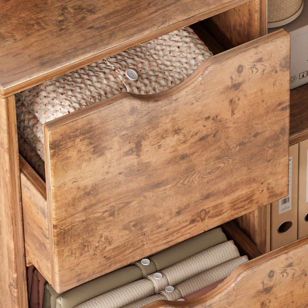 Rustykalna komoda z 4 szufladami i schowkiem z drzwiami z lamelami – 80 x 40 x 100 cm