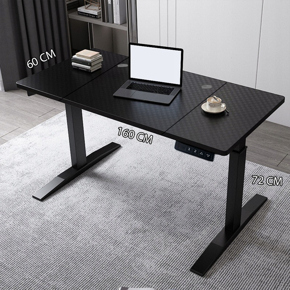 Czarne biurko z elektryczną regulacją wysokości – 160 x 60 cm, ergonomiczne, do gier i pracy