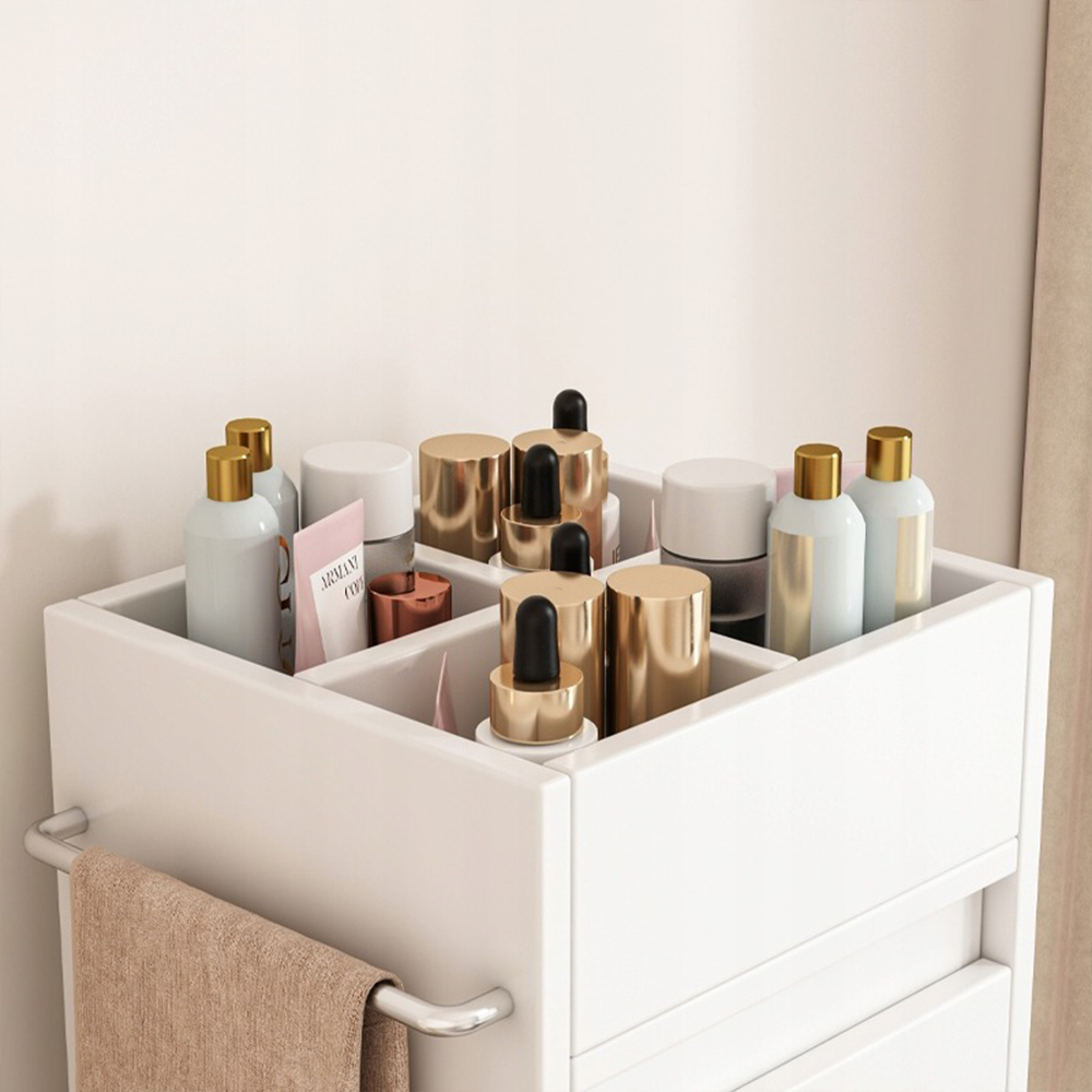 Biała szafka łazienkowa z półkami i drzwiami – 33 x 30 x 90 cm