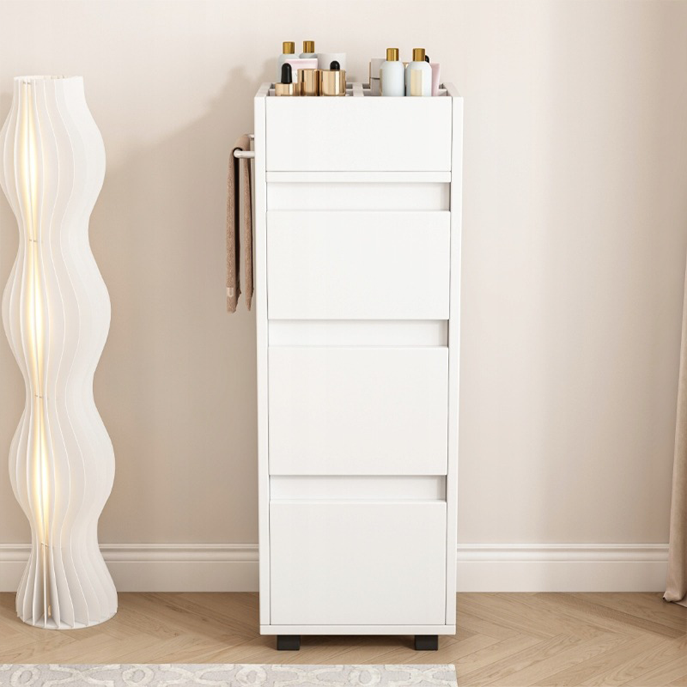 Biała szafka łazienkowa z półkami i drzwiami – 33 x 30 x 90 cm