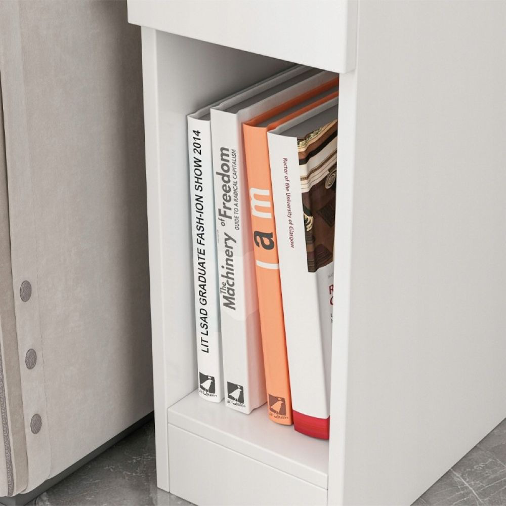 Biała szafka nocna z szufladą i półką – 60 x 20 x 33 cm, styl loftowy, jasny dąb