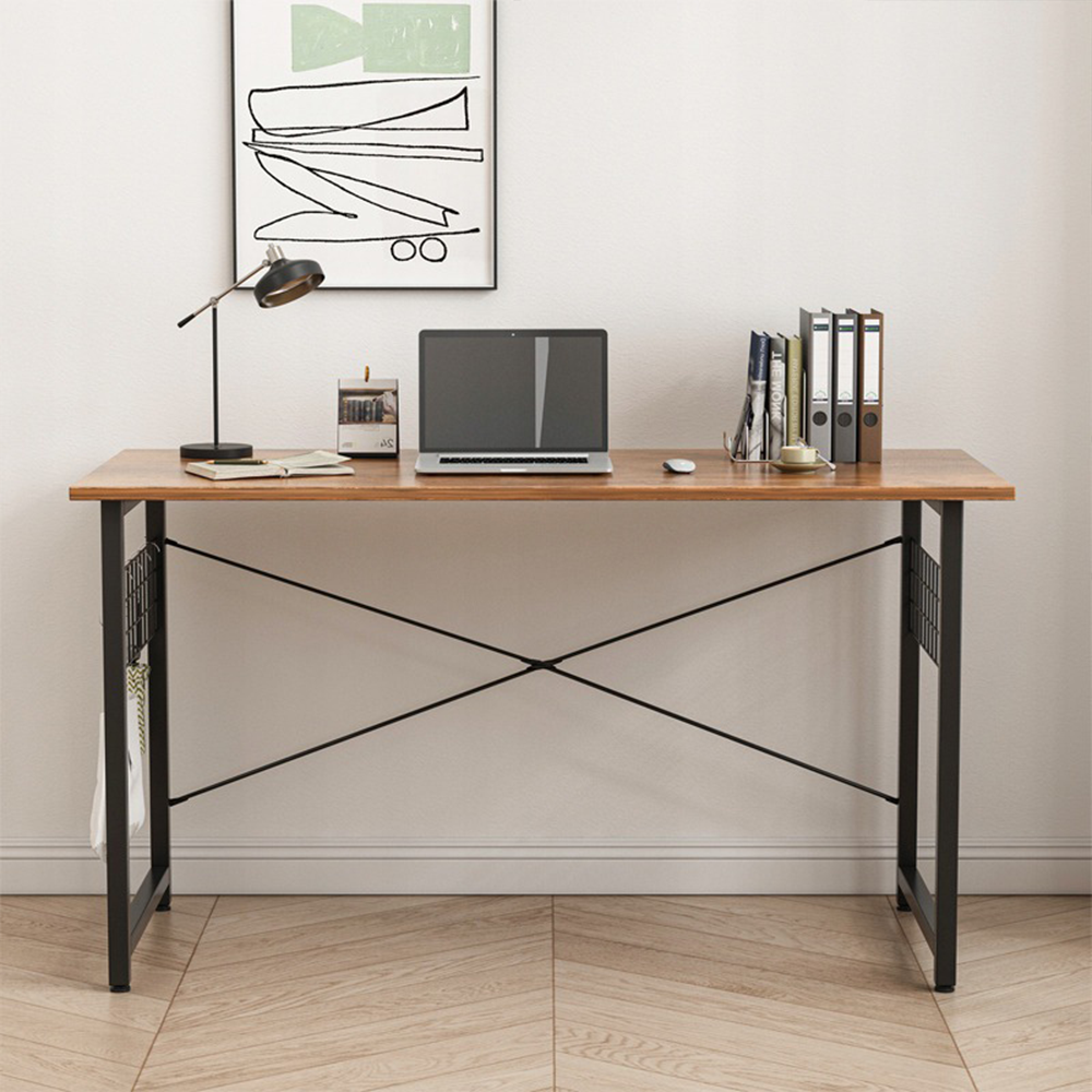 Biurko w stylu loftowym, kolor brązowy rustykalny – 100x50x70 cm, metalowa rama