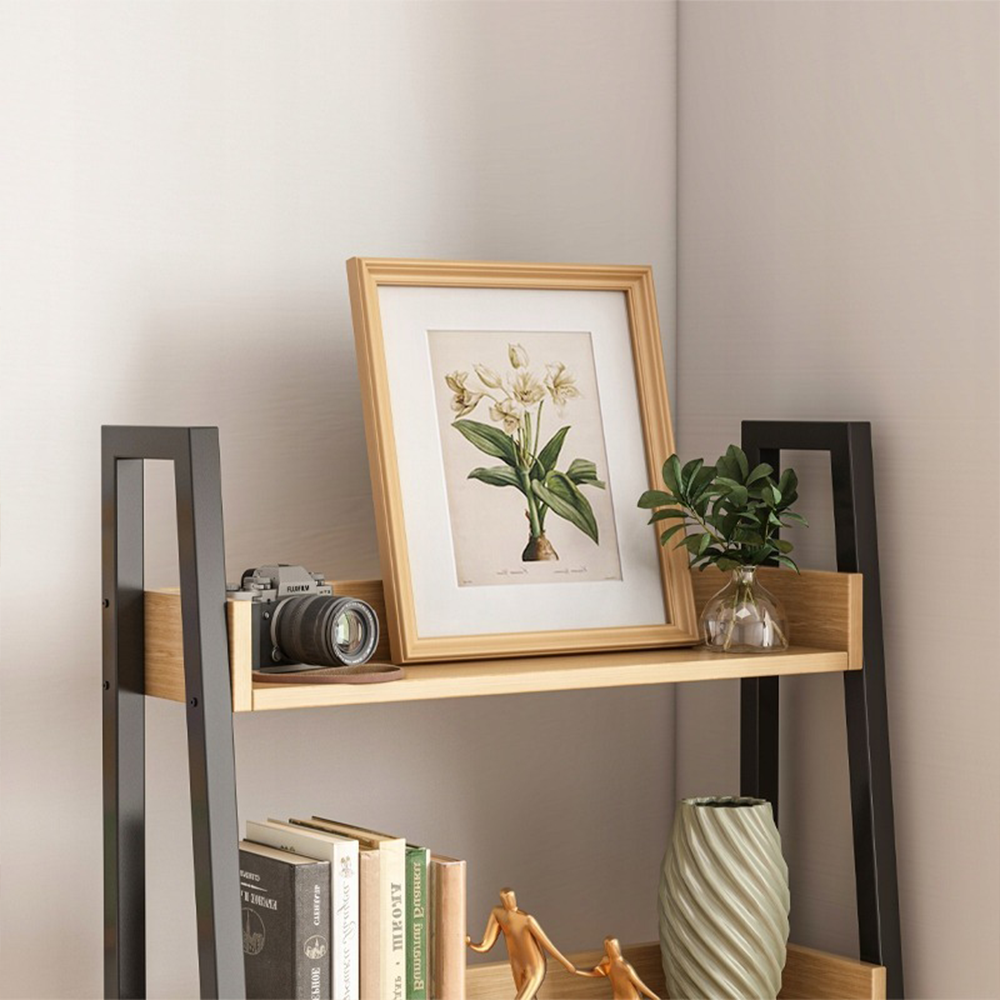 Regał schodkowy 158x63x30 cm – styl loftowy, jasny dąb i czerń, 5 półek