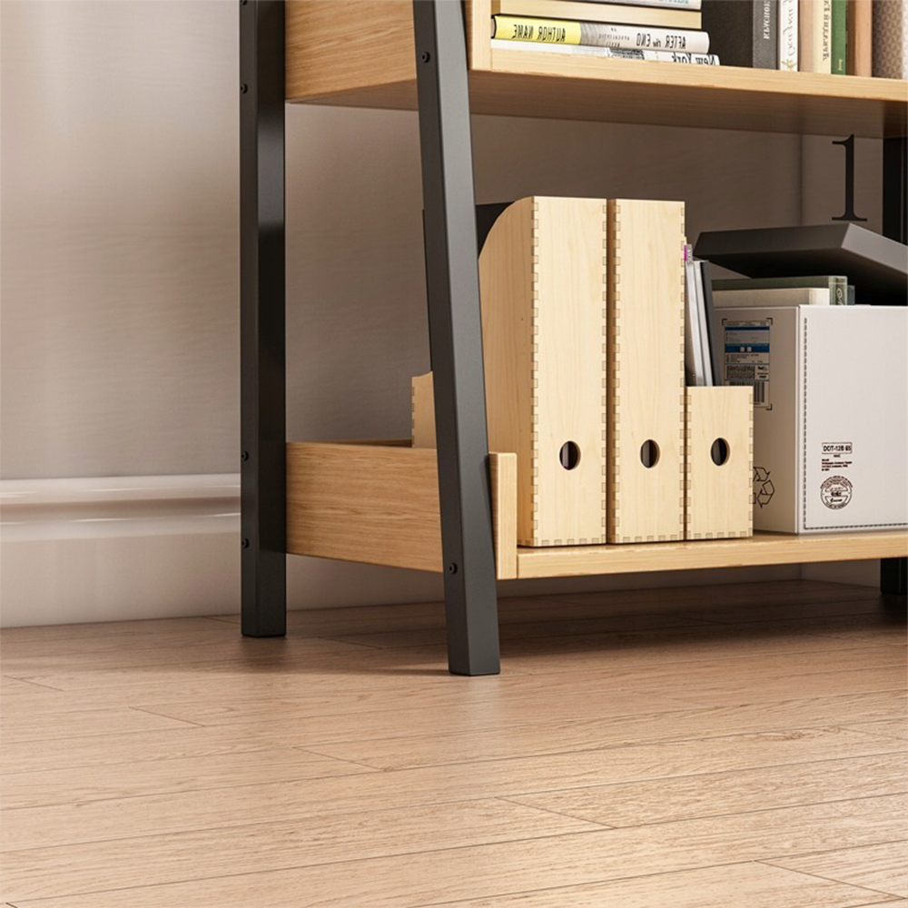 Regał schodkowy 158x63x30 cm – styl loftowy, jasny dąb i czerń, 5 półek