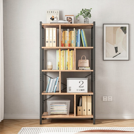 Biblioteka przemysłowa z drabinką – 154,5 cm, brązowa rustykalna z czarną metalową ramą, styl loftowy