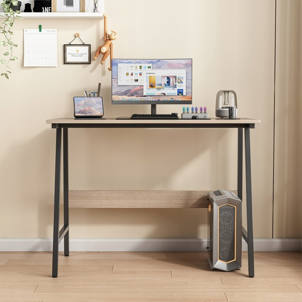 Biurko z jasnego dębu 100x50 cm z metalową ramą – styl industrialny, kompaktowy design, idealne do biura lub pokoju młodzieżowego