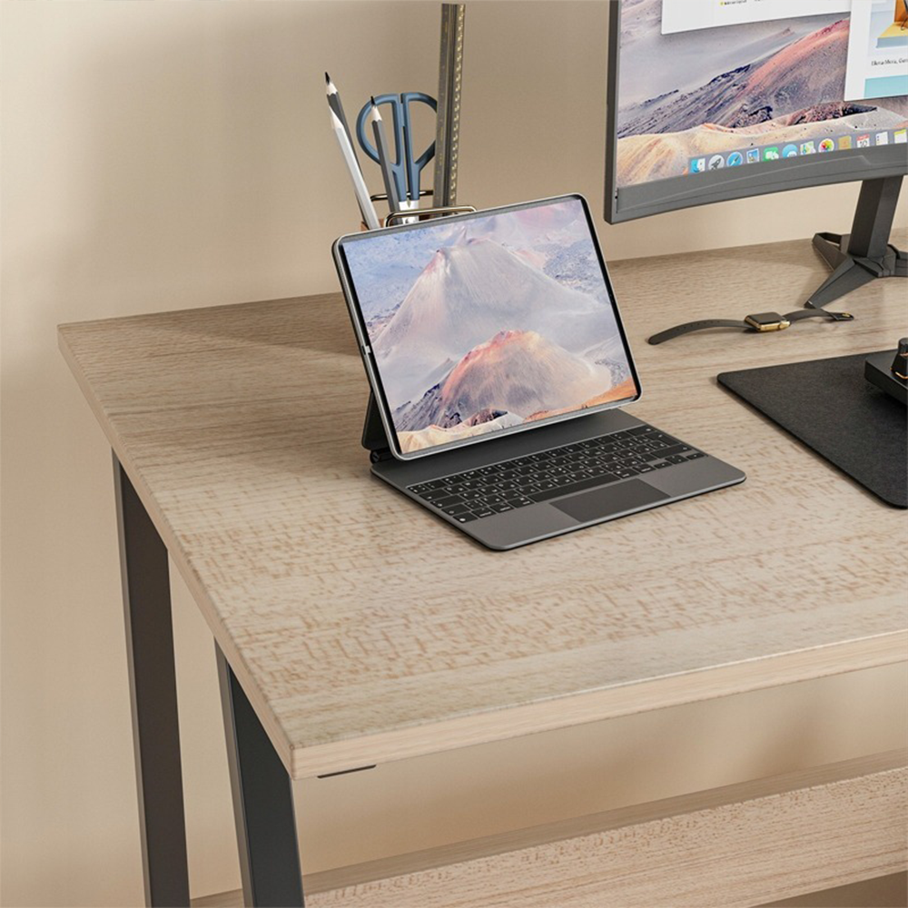 Biurko z jasnego dębu 100x50 cm z metalową ramą – styl industrialny, kompaktowy design, idealne do biura lub pokoju młodzieżowego