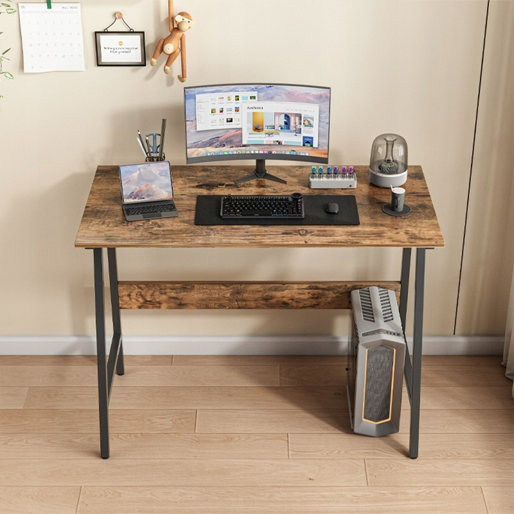 Biurko w stylu loft industrialnym 100x50 cm – Blat w stylu rustykalnym, czarna metalowa rama