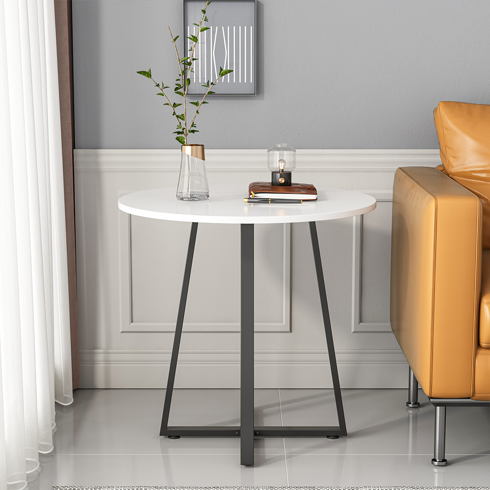 Nowoczesny biały stół 80x60x74 cm – uniwersalny design z elementami o efekcie drewna, idealny do salonu lub biura