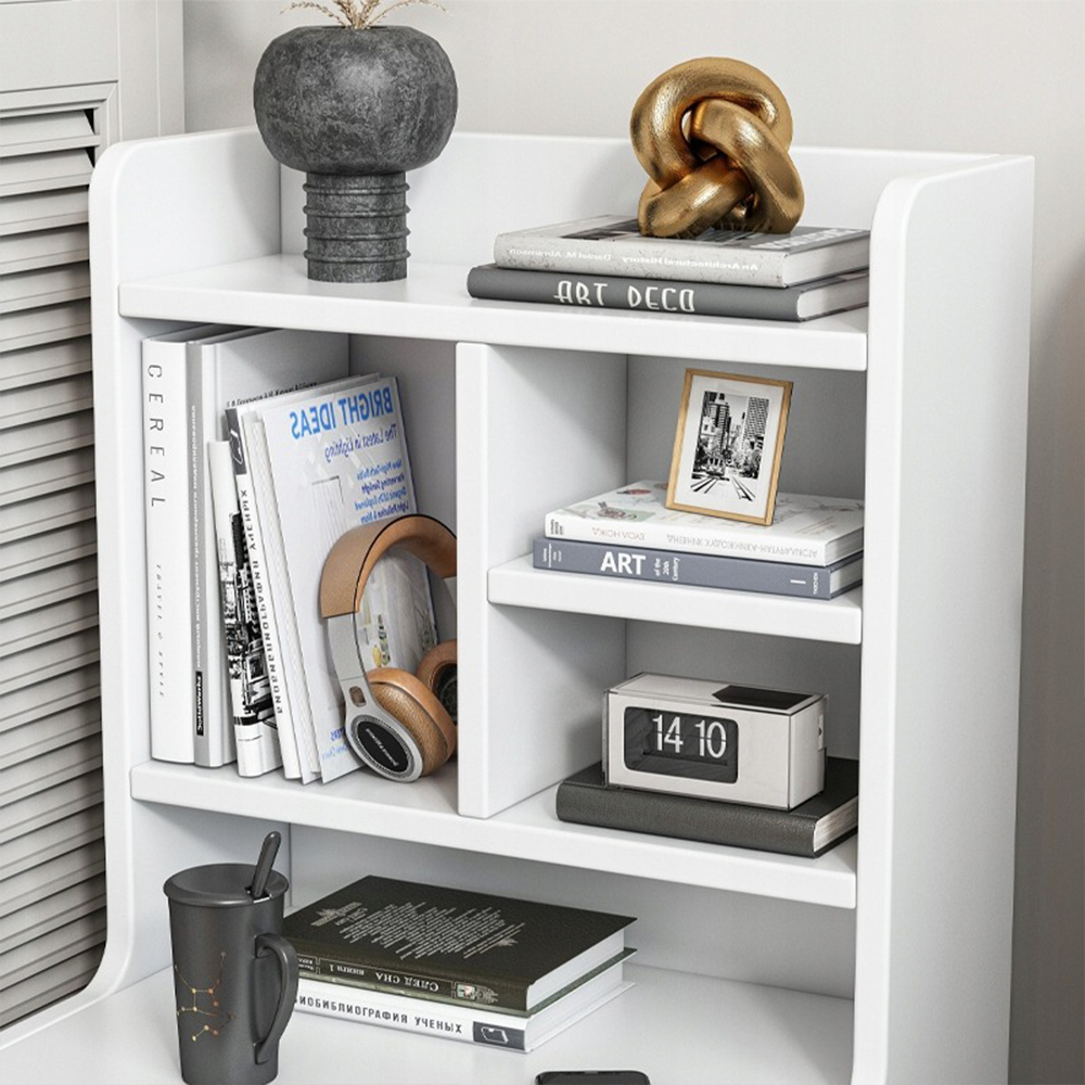 Biała szafka nocna z 2 szufladami i otwartymi półkami – 36x43x90 cm, styl skandynawski