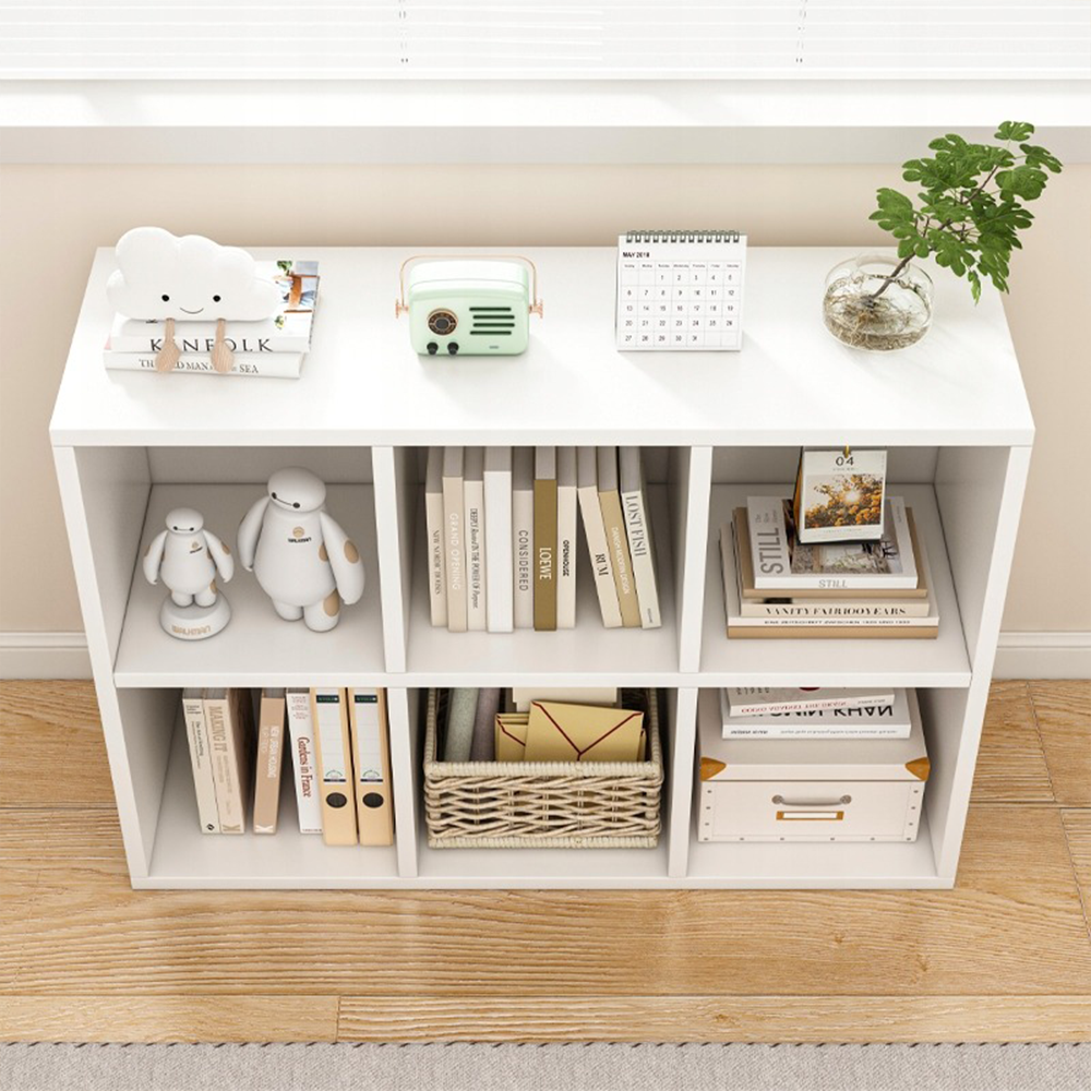 Biała otwarta biblioteczka KALAX 2x3 – nowoczesna półka do przechowywania z MDF, 90x30x60 cm