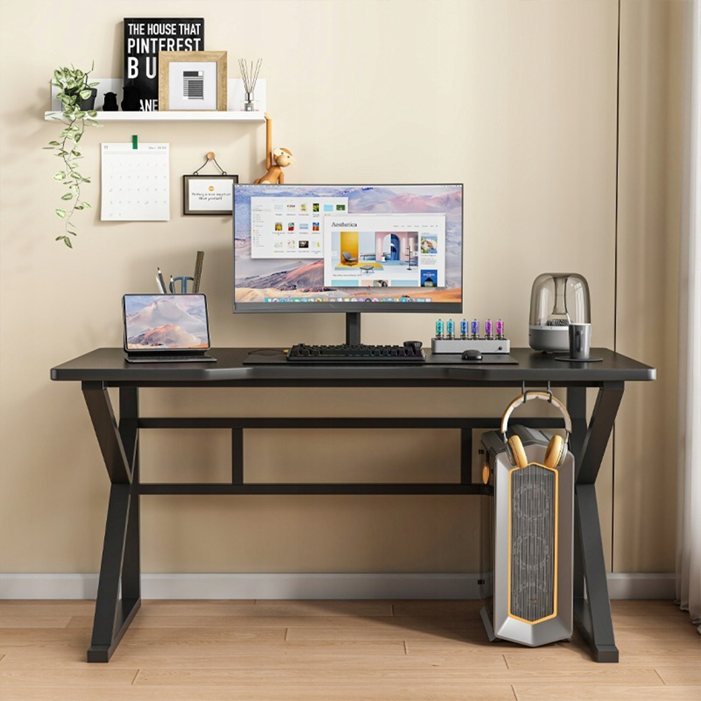 Biurko gamingowe – czarne, 120x60 cm – styl loft, konstrukcja z MDF i metalu, nowoczesny design