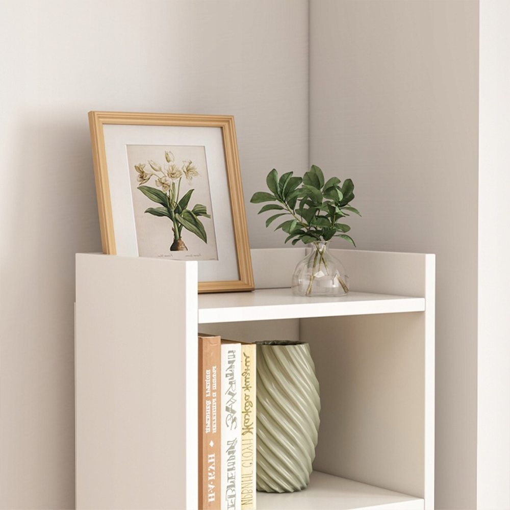 Biała szafka z 7 półkami – 180 x 40 x 30 cm – pionowy stojak na książki, styl minimalistyczny