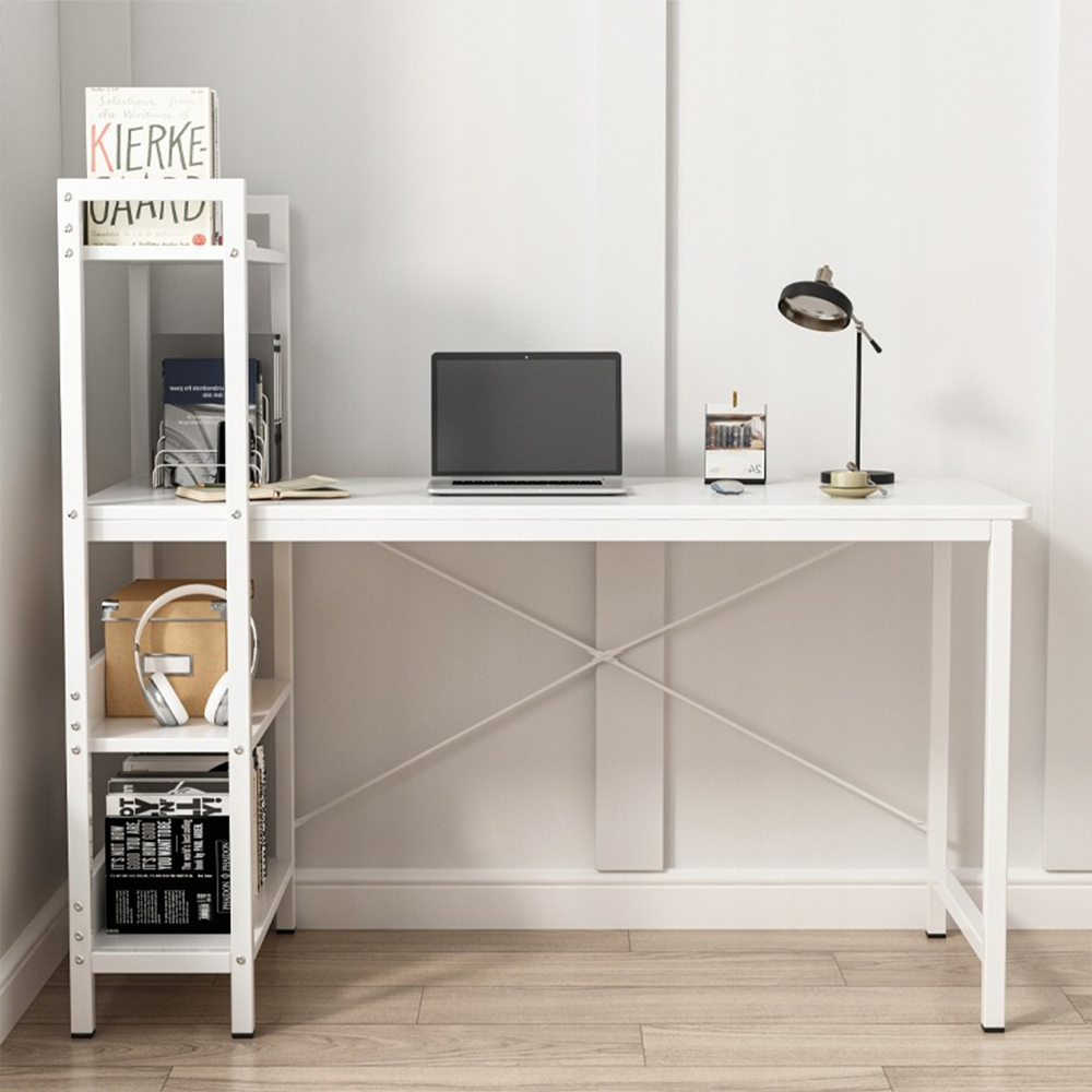 Nowoczesne białe biurko w stylu loftowym z półką – 120 x 55 x 110 cm