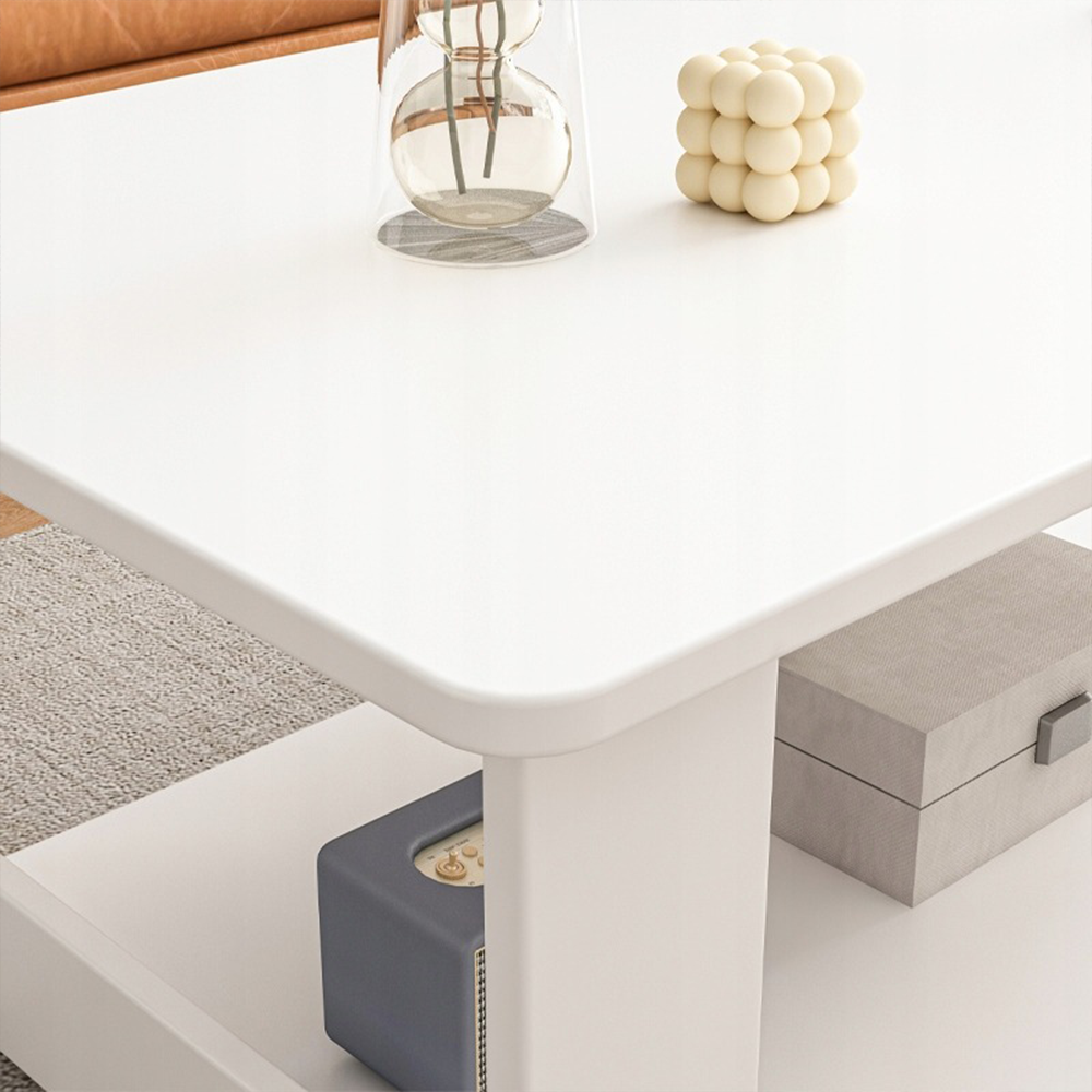 Biały stolik kawowy 100x50x42 cm – z praktyczną półką, nowoczesny design