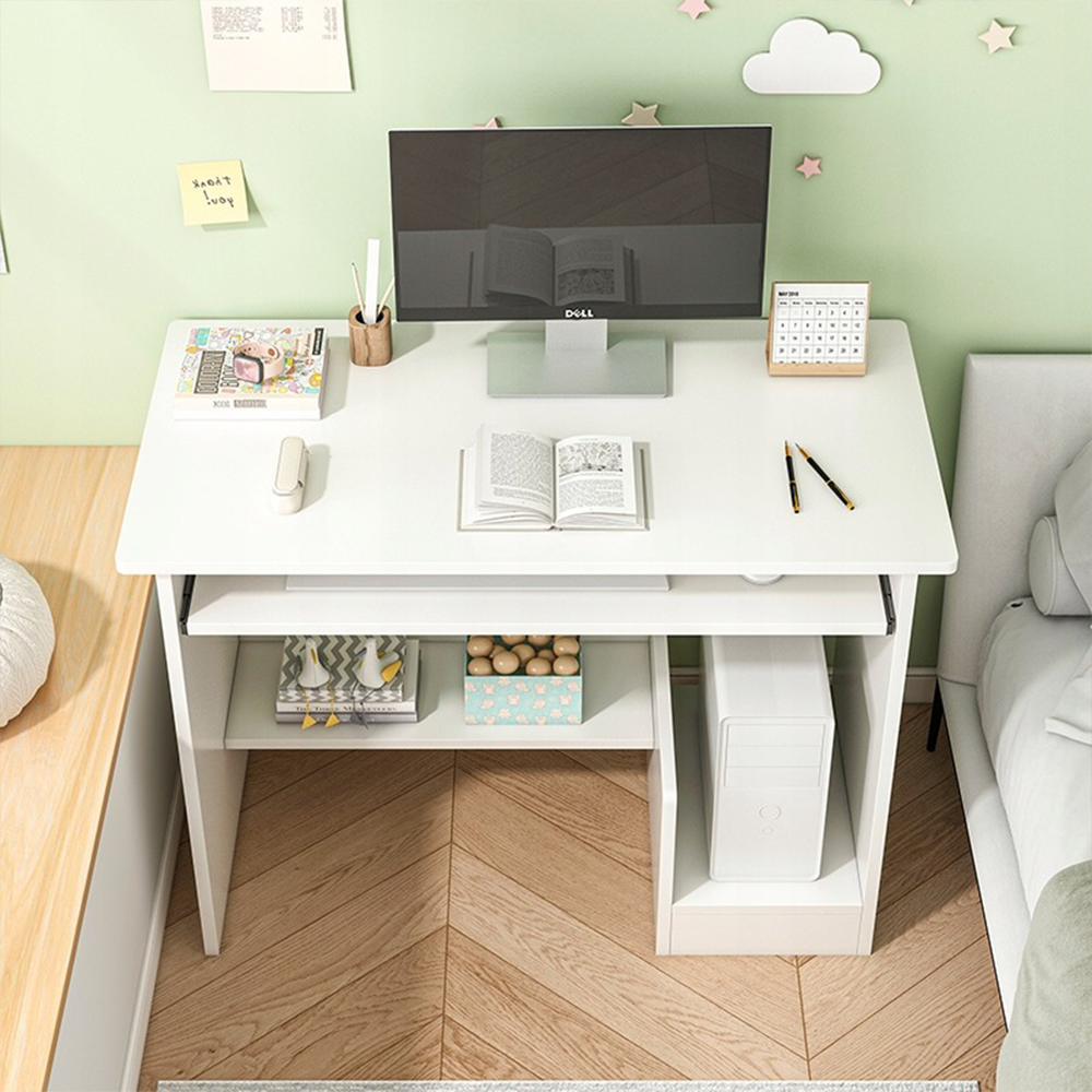 Kompaktowe białe biurko z szufladami na klawiaturę – 80 x 40 x 74 cm | Nowoczesny i ergonomiczny design