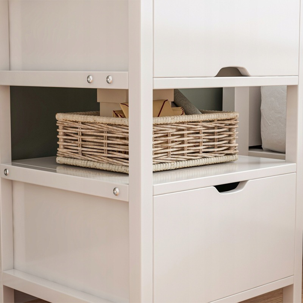 Biały stolik nocny z 2 szufladami – 45×38×55 cm – nowoczesny styl loftowy / skandynawski