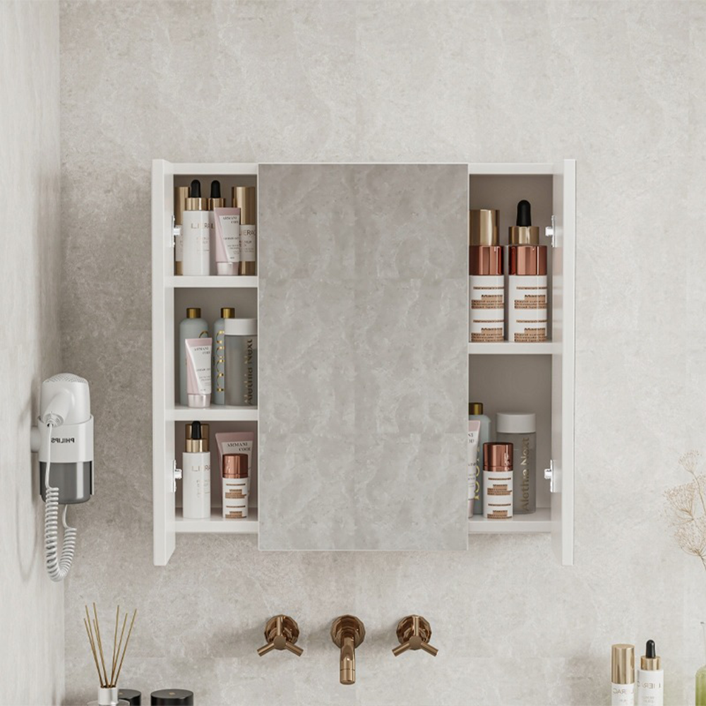 Szafka łazienkowa montowana na ścianie z potrójnym lustrem, 60 cm, nowoczesna i praktyczna, biała