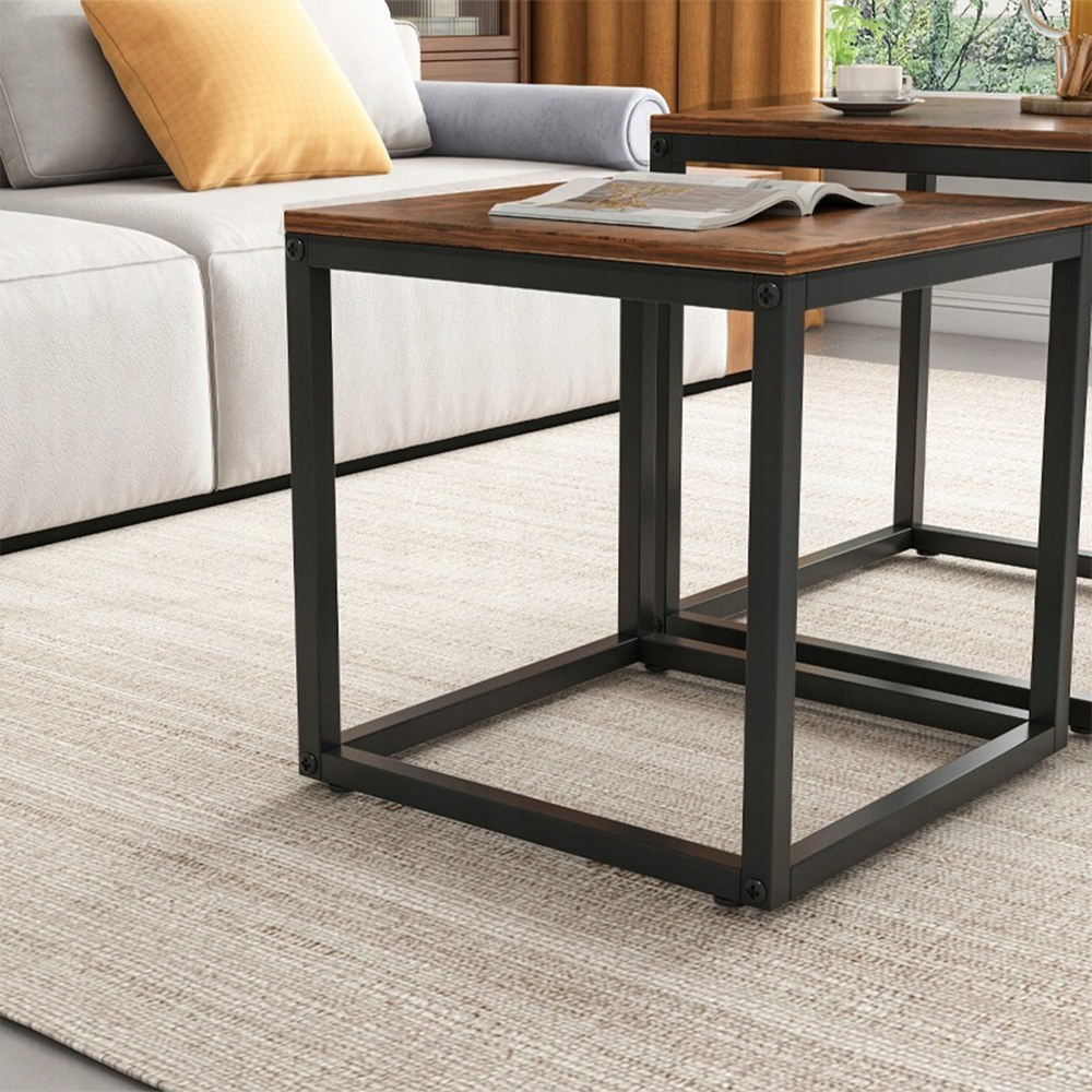 Zestaw 2 stolików kawowych w stylu rustykalnym loftowym – 50x50 cm i 45x45 cm – nowoczesny design industrialny