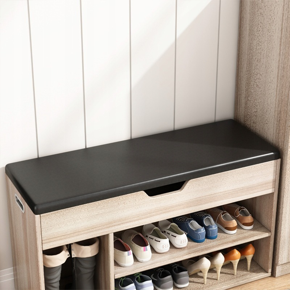 Ławka do przedpokoju z schowkiem, jasny dąb, 80x30x44 cm - Tapicerowane krzesło z MDF