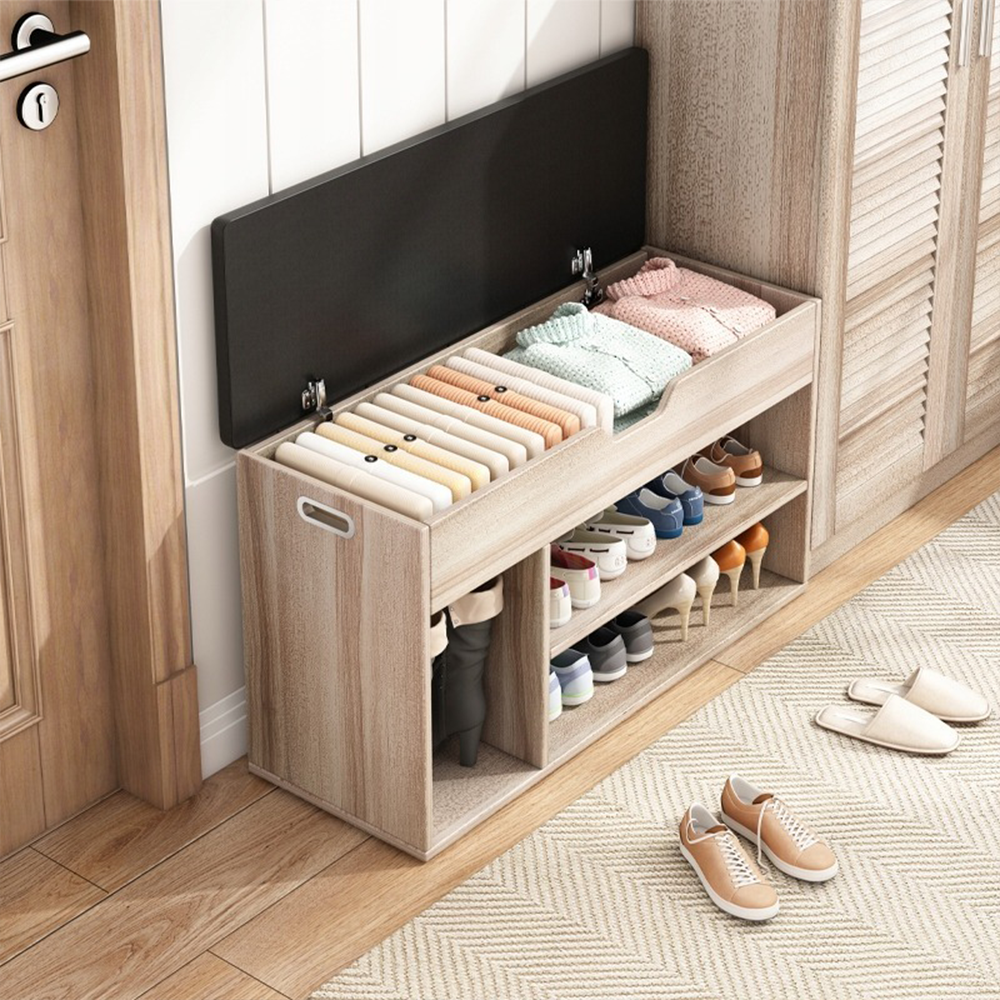 Ławka do przedpokoju z schowkiem, jasny dąb, 80x30x44 cm - Tapicerowane krzesło z MDF