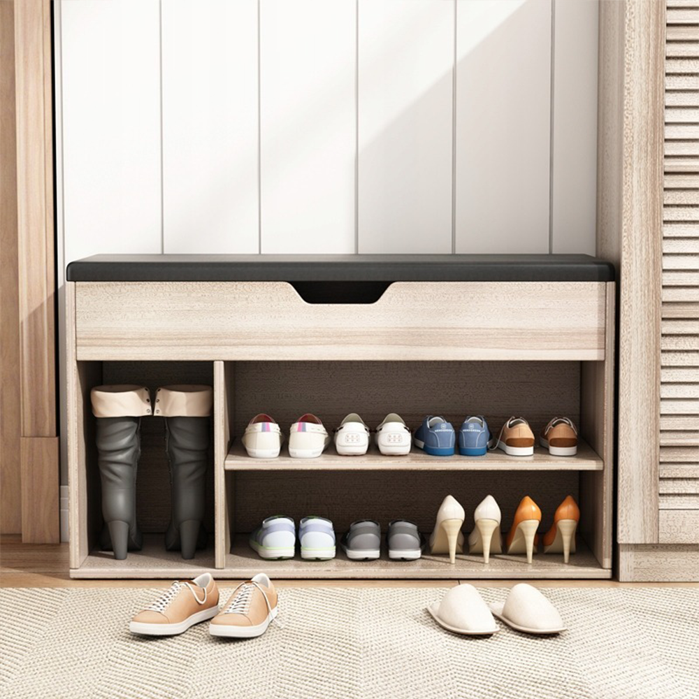 Ławka do przedpokoju z schowkiem, jasny dąb, 80x30x44 cm - Tapicerowane krzesło z MDF