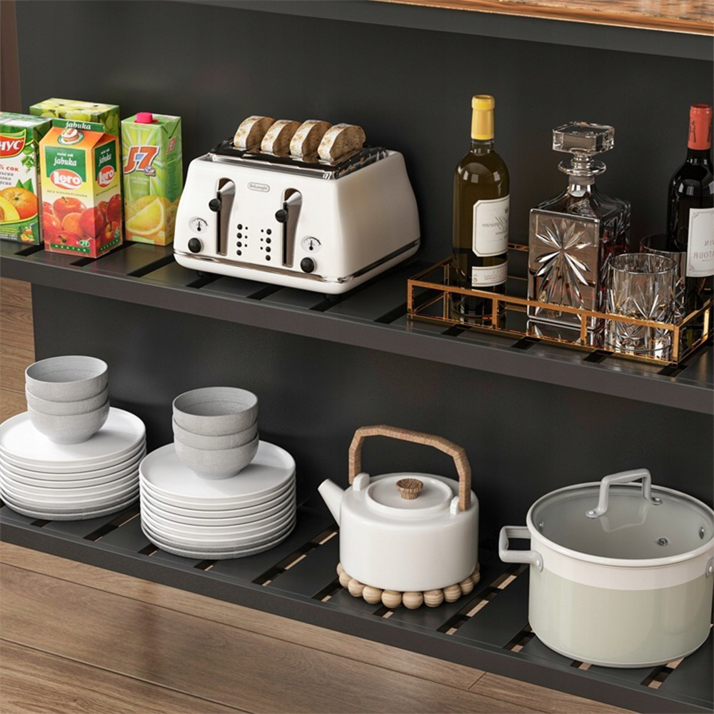 Stół barowy z półkami i kółkami, 120 x 60 x 97 cm – nowoczesny design loftowy, ciemnobrązowy/czarny