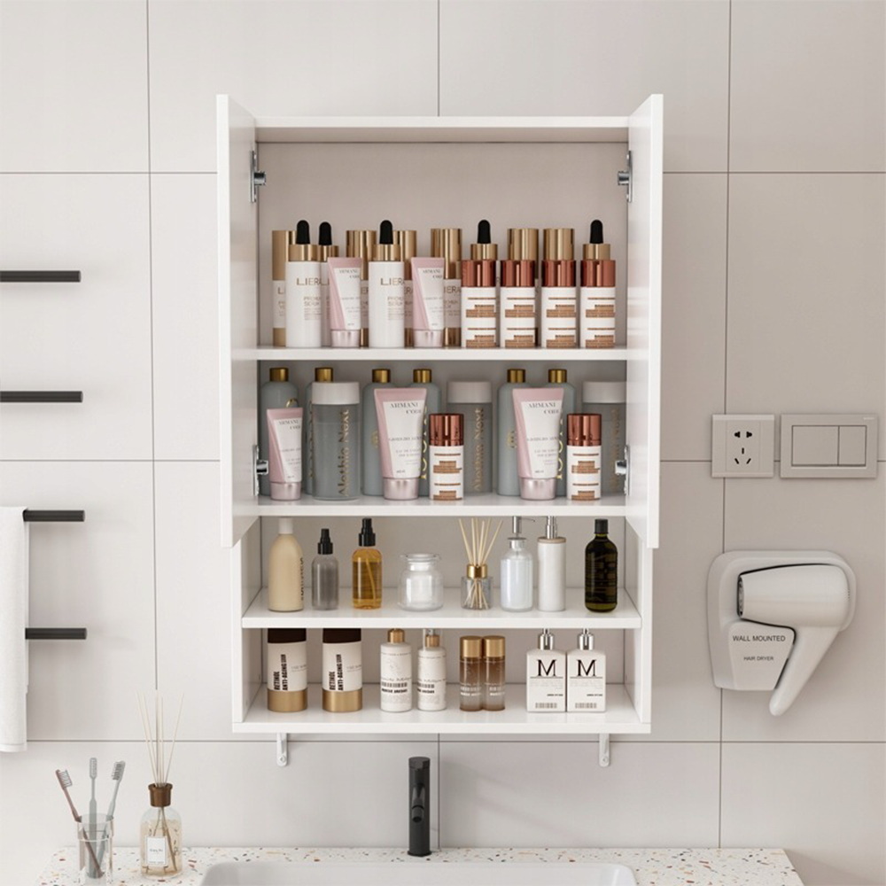 Biała wisząca szafka łazienkowa 64 x 90 x 30 cm - z półkami, w stylu loft, idealna nad pralkę