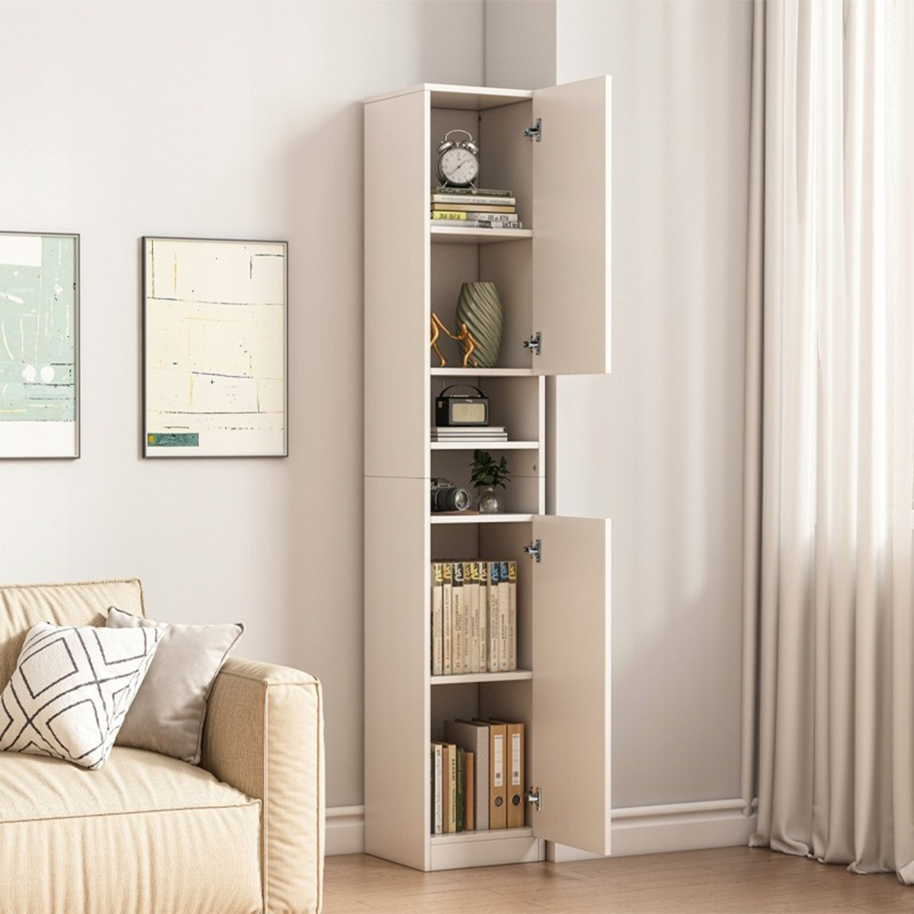 Nowoczesna biała szafa z kolumną – 180 x 32 x 30 cm, wszechstronna półka z płyty MDF