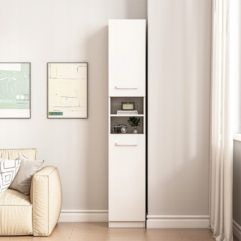 Nowoczesna biała szafa z kolumną – 180 x 32 x 30 cm, wszechstronna półka z płyty MDF
