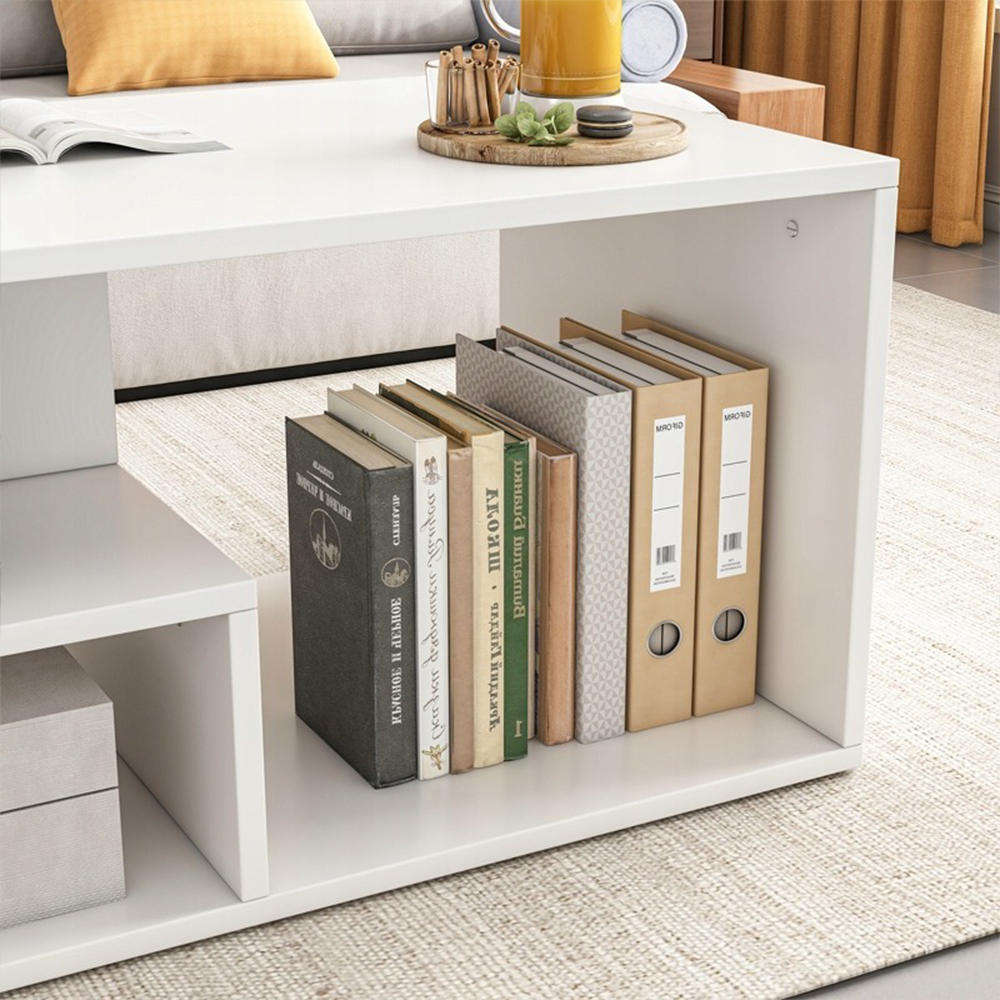 Biały stolik kawowy z półką 90x51x43 cm – nowoczesny i funkcjonalny design