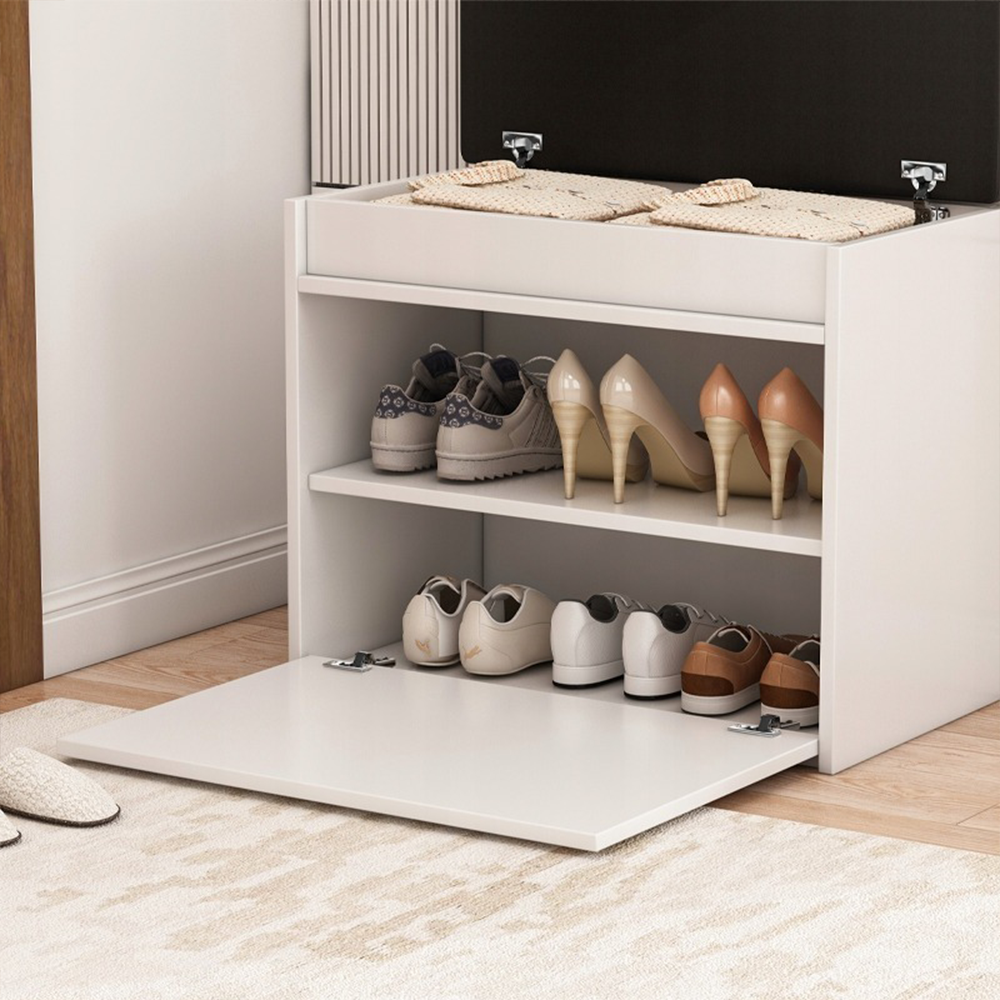 Biała szafka na buty z ławką – 60×49×35 cm – ławka z miejscem do przechowywania