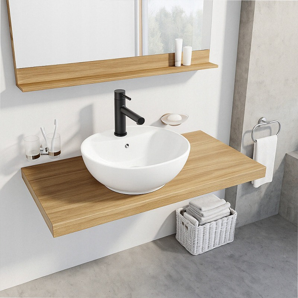 Owalna umywalka z białej ceramiki z przelewem – blat – 50x38 cm