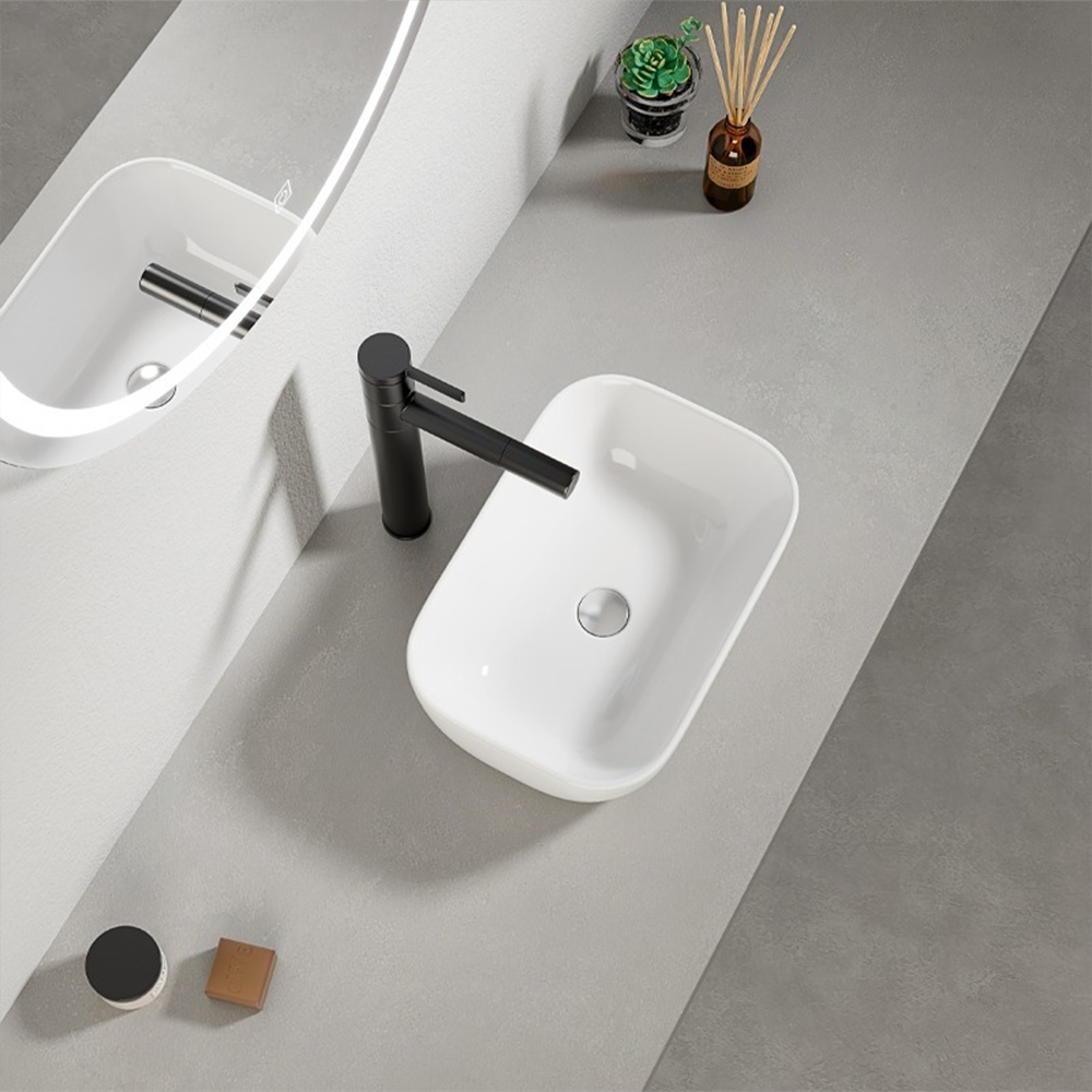 Owalna umywalka z błyszczącej białej ceramiki 37 x 25,5 cm – nowoczesny design