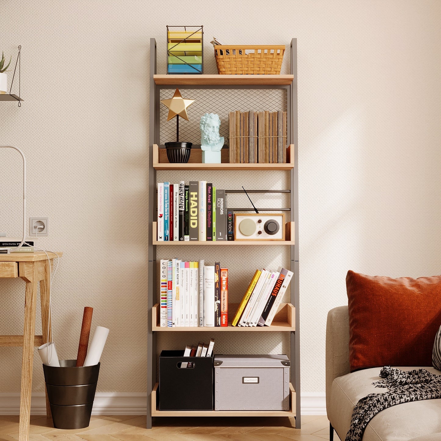 Regał typu drabinka loft na książki do salonu 157 cm