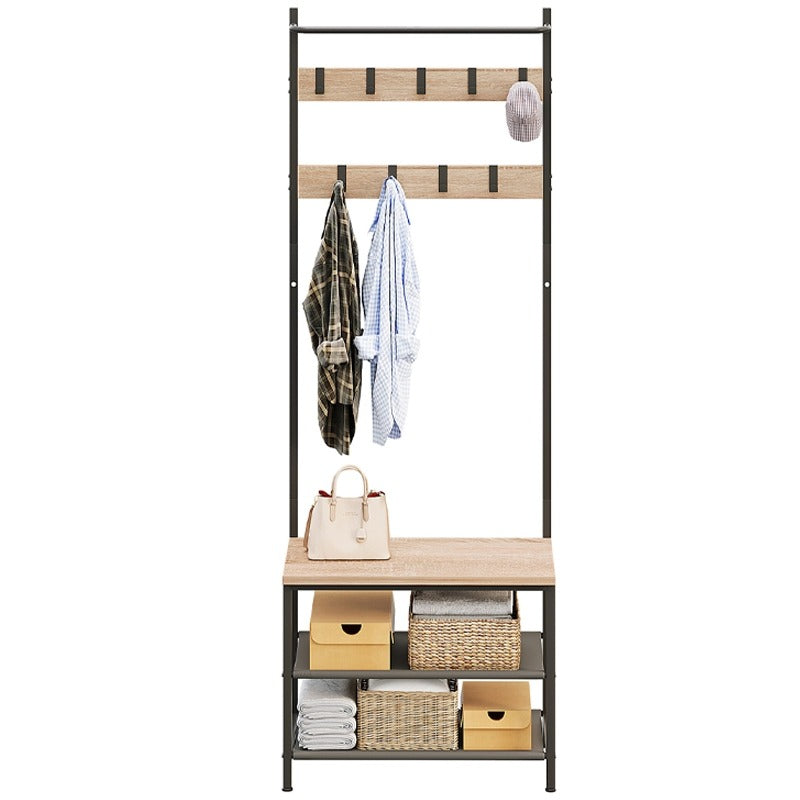 Wieszak na ubrania buty kurtki jasny brąz stojący podłogowy loft regał