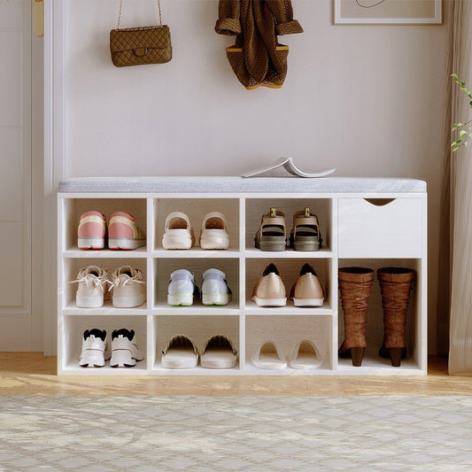 Szafka na buty z siedziskiem loft biała ławka przedpokój nowoczesna