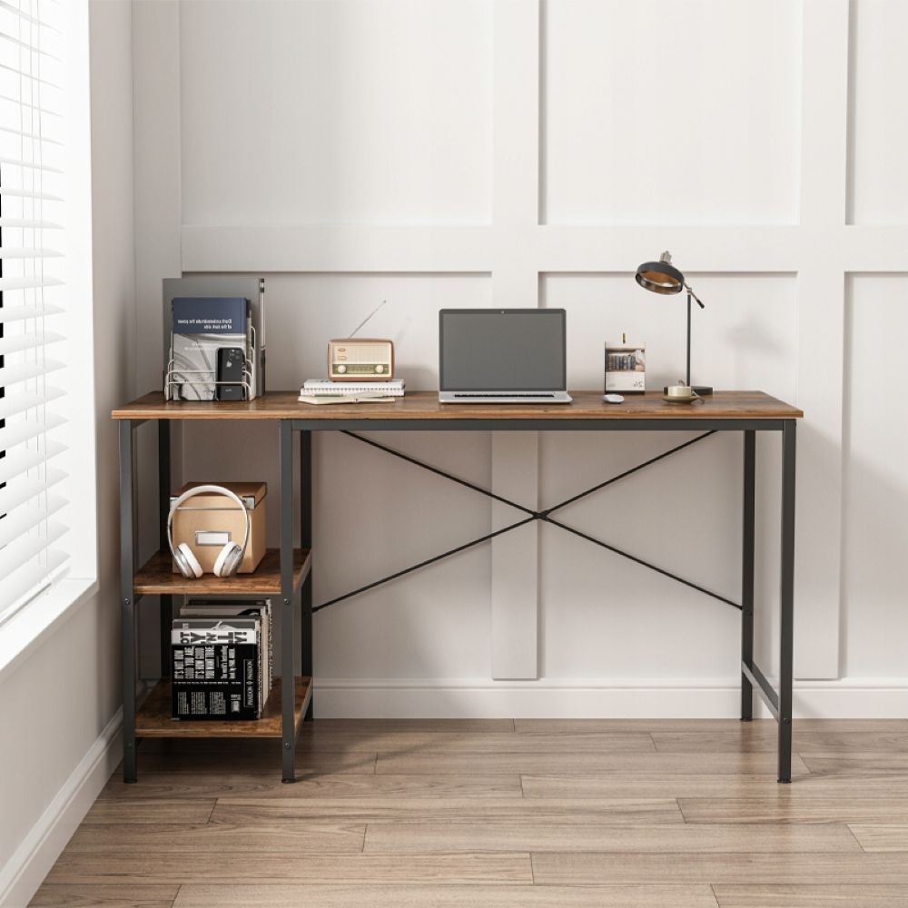 Biurko komputerowe – metalowe, styl gamer, design loftowy/industrialny, 2 półki boczne, 120 cm